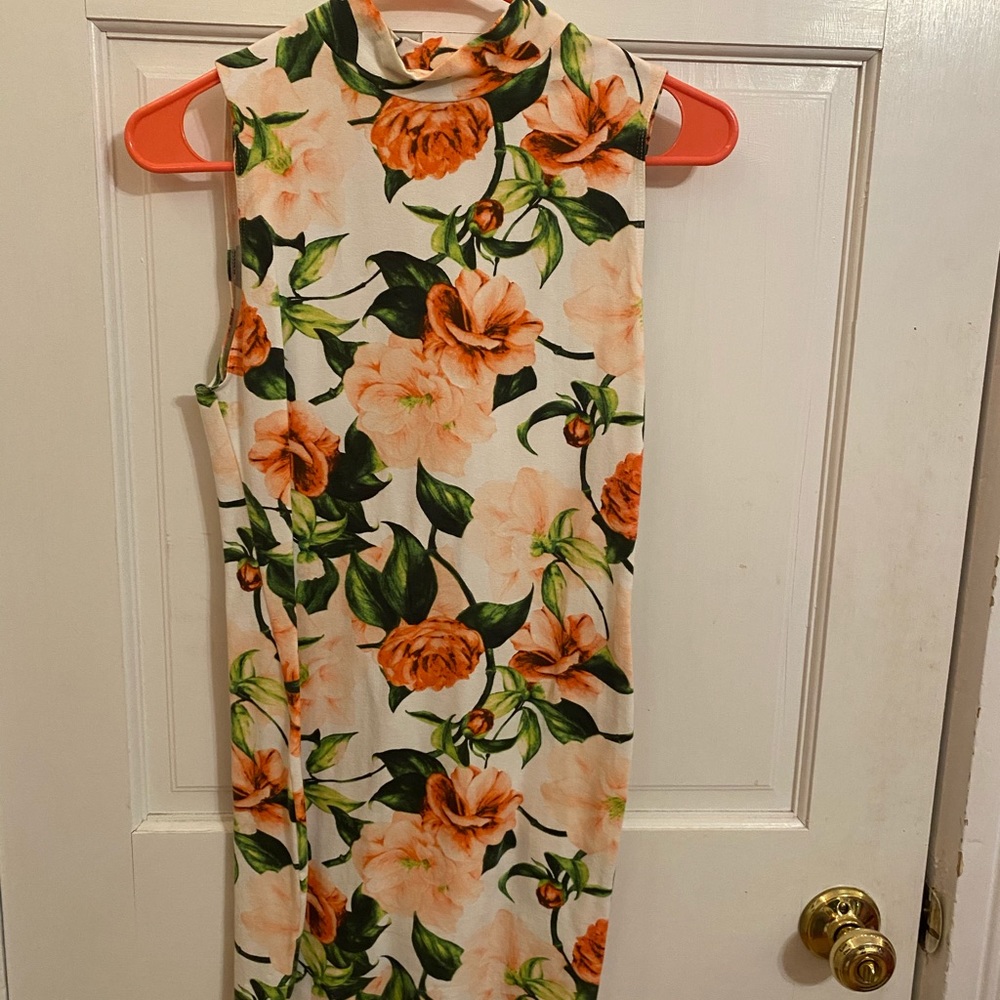 Blush Pink Floral Mock Neck Mini Tank Dress